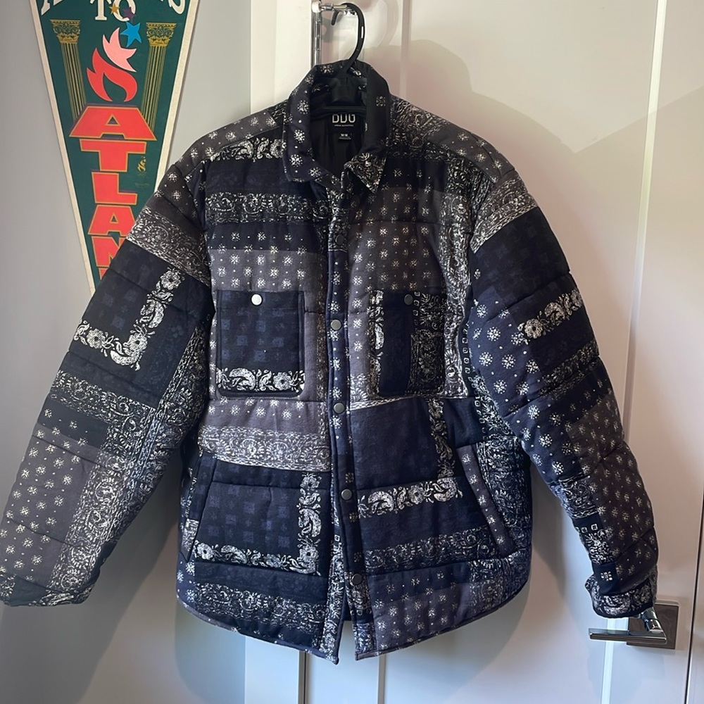 BDG Urban Outfitters brand paisley print button-up jacket.